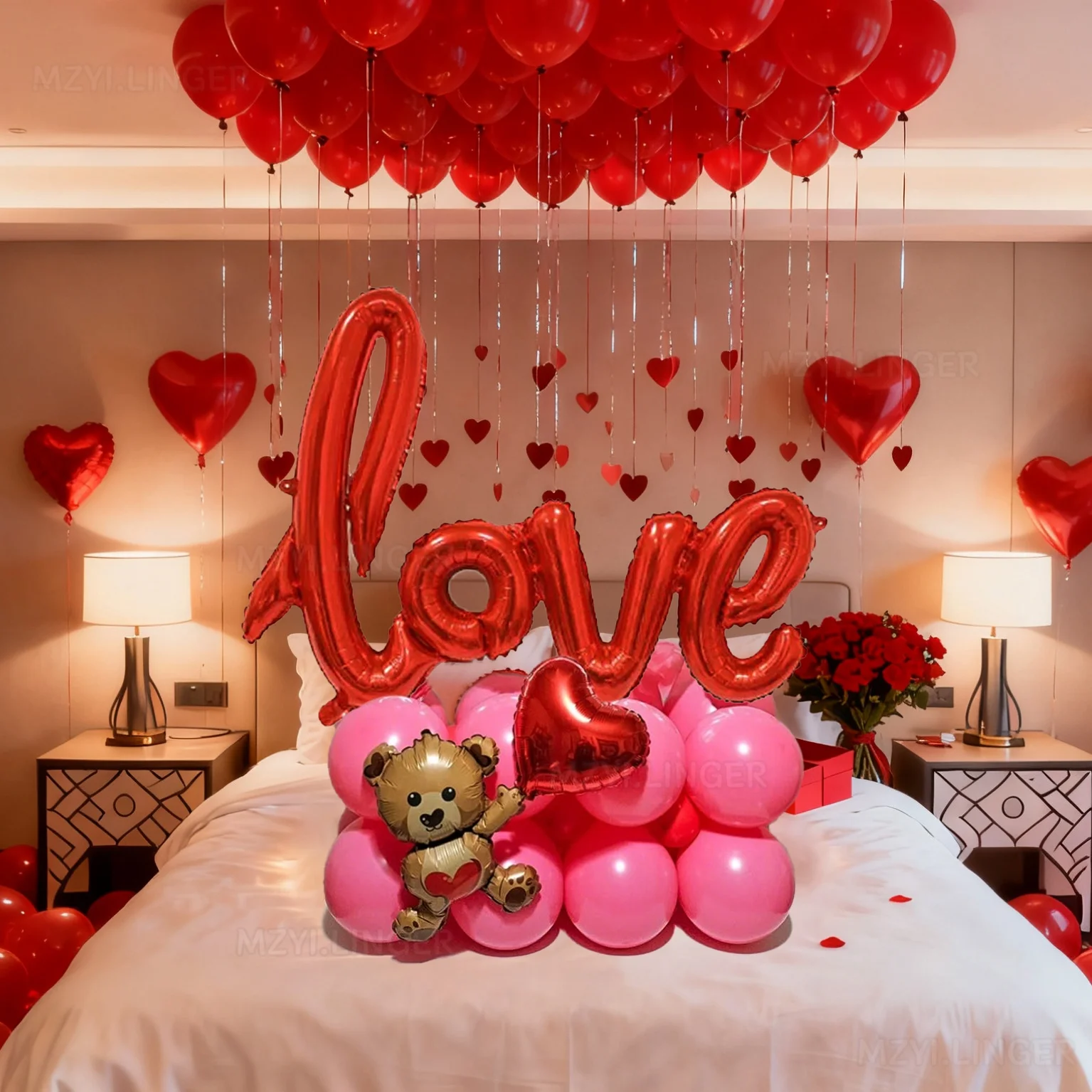 LOVE Ballon-Set mit Love Bear, Aluminiumfolie, Ballon, Valentinstag, Hochzeit, Geburtstag, Party, Dusche, Dekoration, Foto-Requisiten