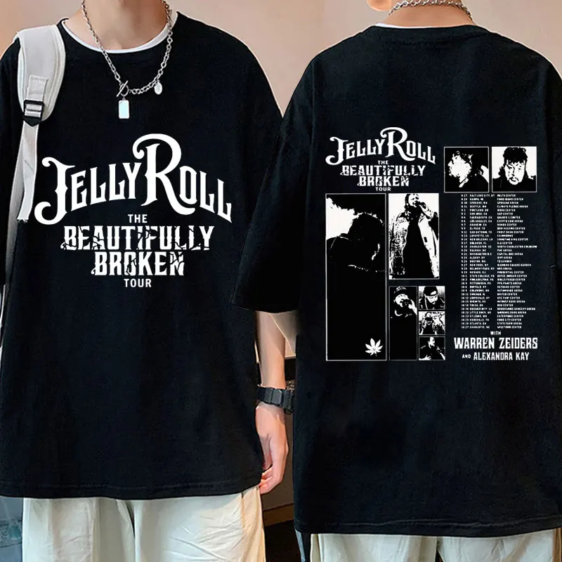 

Jelly Roll The Beautifully Broken Tour 2024 T-shirt Men Women's O-neck Summer Casual Cotton O-neck T Shirt Oversized Tee Shirts