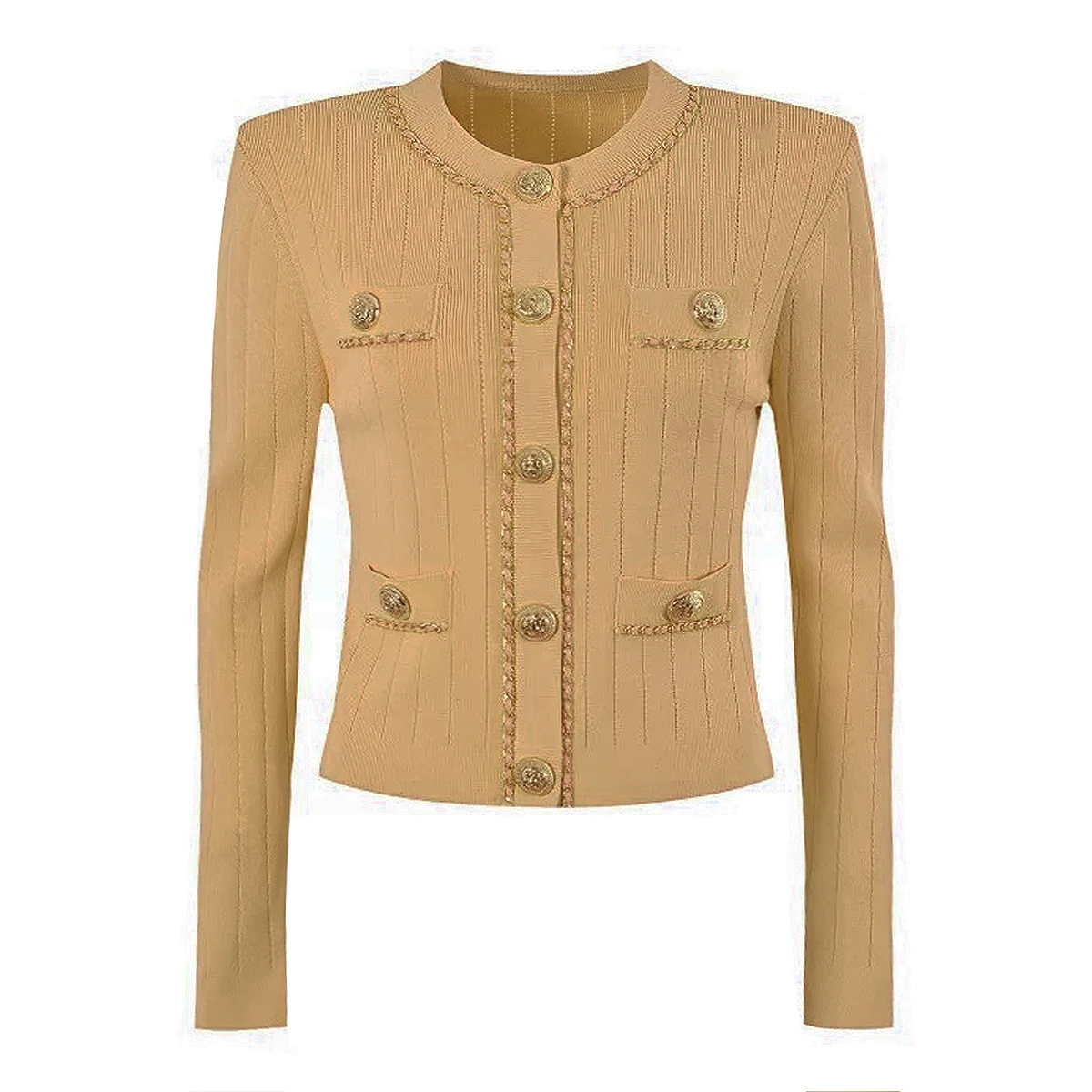 

Spring And Autumn New Fashionable Commuter Women's Button Knitted Chain Classic Knitted Round Neck Long Sleeve Cardigan Coat