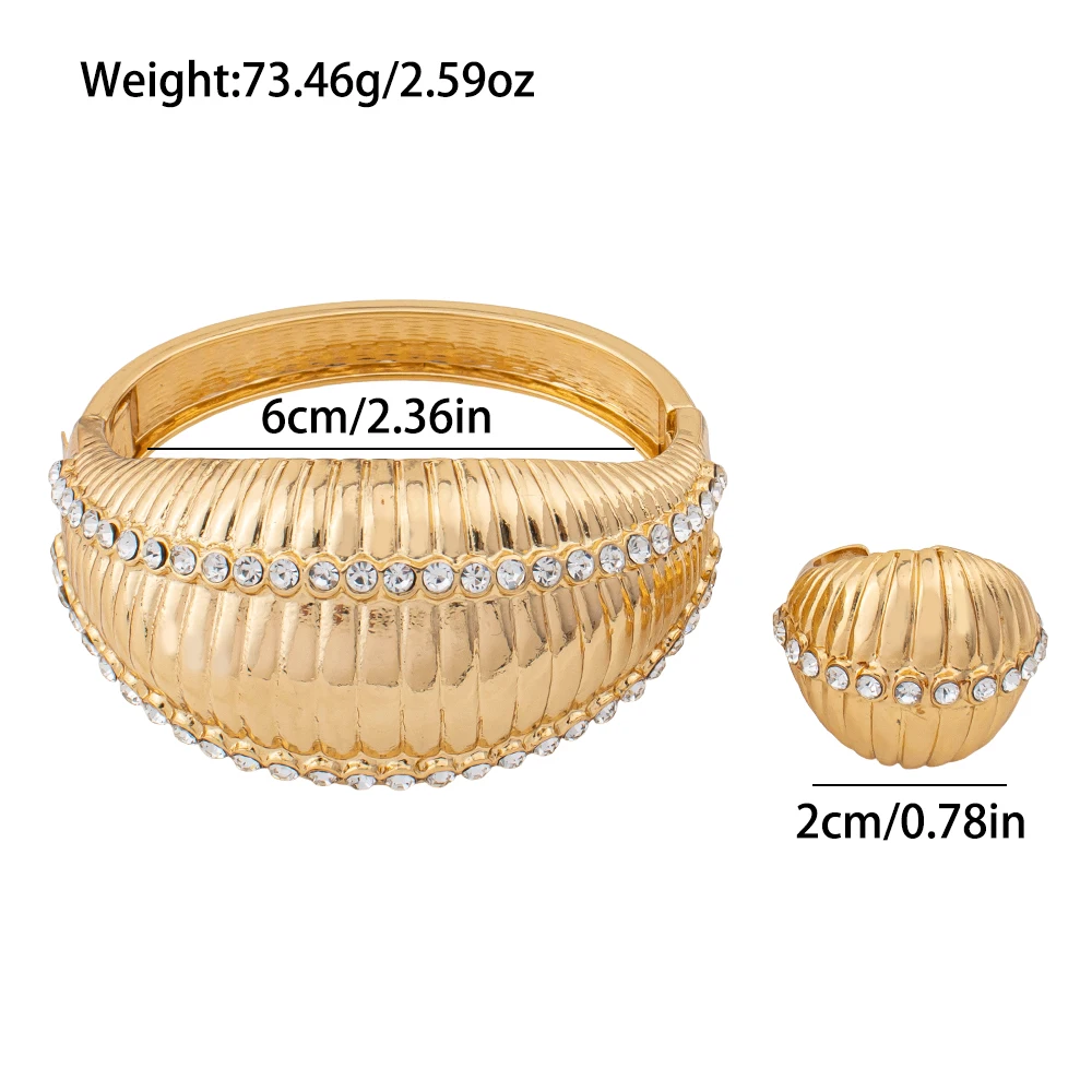 Luxuriöses Zirkonia-Edelstahl-Armreif- und Ring-Set für Hochzeitsfeier, Modisches Damen-Verlobungsarmband, Accessoires, Geschenk, Großhandel – Detail 2