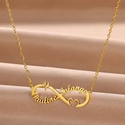 Custom Two Name Infinity Necklace Women Jewelry Stainless Steel Personalized Double Nameplate Heartbeat Pendant Necklace Girl