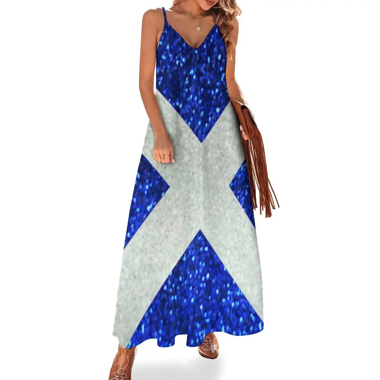 

Glitter Scotland Flag Sleeveless Dress wedding guest dress 2024 long sleeve dress sexy for women Evening gown