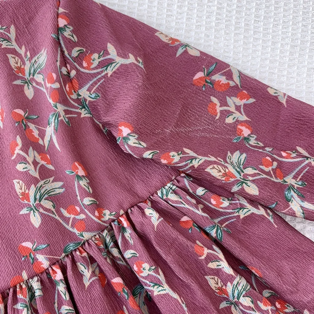 Bear Leader 3-7 Jahre Herbst Neue Lila Blumendruck Mädchen Freizeitkleider Modische Einreiher Langarm Kinderkleid – Detail 4