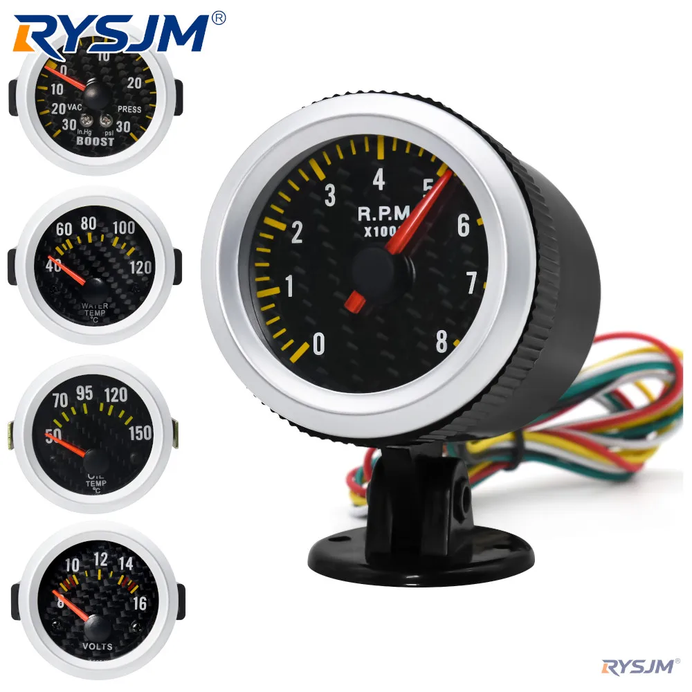 2'' 52mm PSI Turbo Boost Gauge With Sensor Machinery Psi Carbon Fiber Face Auto Tachometer /Water Temp/Oil Temp/Oil Pressure