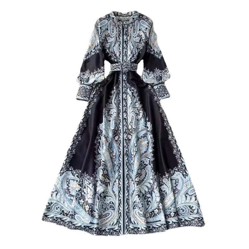 Bohemian Style Party Dress Women Lapel Short Sleeved Printed Floral Dresses Ladies Spring Summer Elegant Slim A-line Midi Robe
