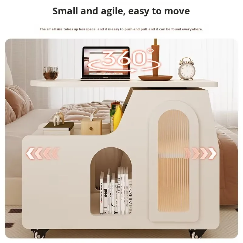 طاولة صغيرة حديثة قابلة للدوران بجانب السرير وأريكة من الخشب الصلب مع مكتب كمبيوتر محمول للاستخدام المنزلي في غرفة النوم #4