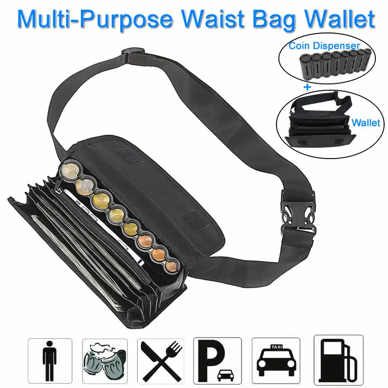 Portable 8 Euro Coins Dispenser And Waist Bag Multi Pockets Wallet Purse Money Box For Waiter Driver Cashier Cash Money Safe