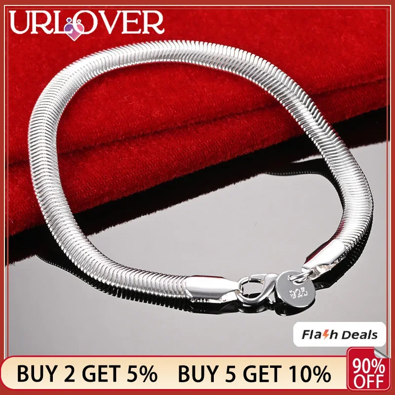 

URLOVER 925 Sterling Silver 6mm Side Bracelets For Woman Men Bracelet Wedding Banquet Party Fashion Jewelry Birthday Gifts