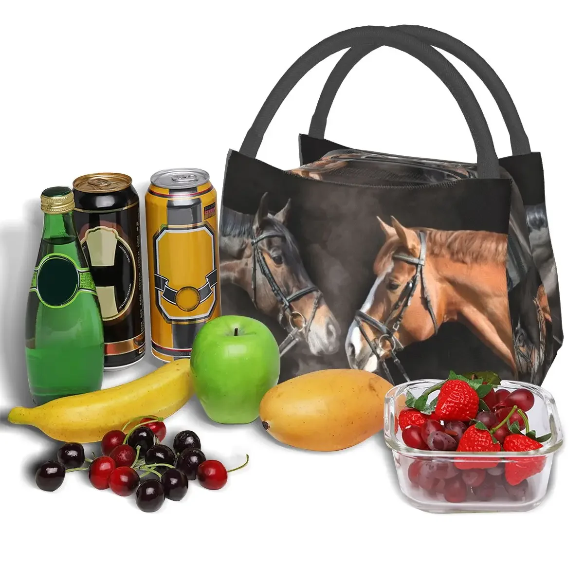 Portable Insulated Thermal Food Picnic Lunch Bag Box Tote Horse Print Tote Food Fresh Cooler Bags Pouch For Women Kids Children