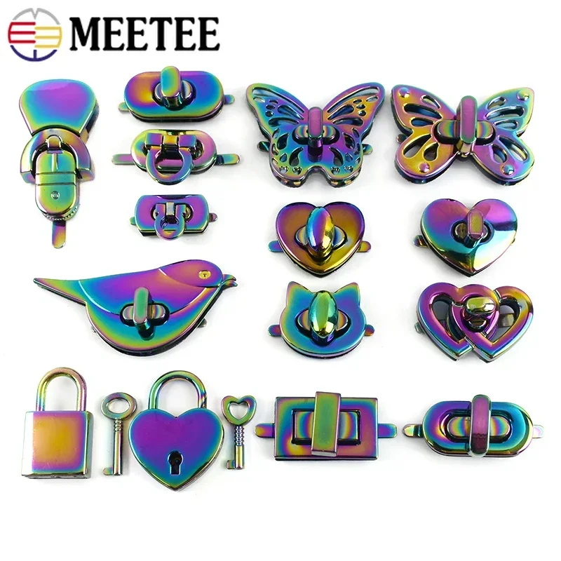 Meetee 2-8Pcs Metal Lock Buckle Purse Coin Box Locks Clasp Handbag Decor Colored Padlock Replaceable Bags Hardware Accessories