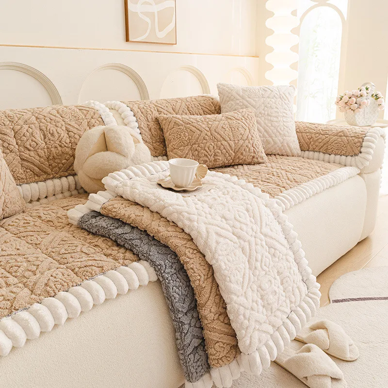 1pcs Winter Plush Soft Warm Sofa Cover Non-Slip Furniture Protector Couch Anti Cat Scratch Cushion for Home Living Room