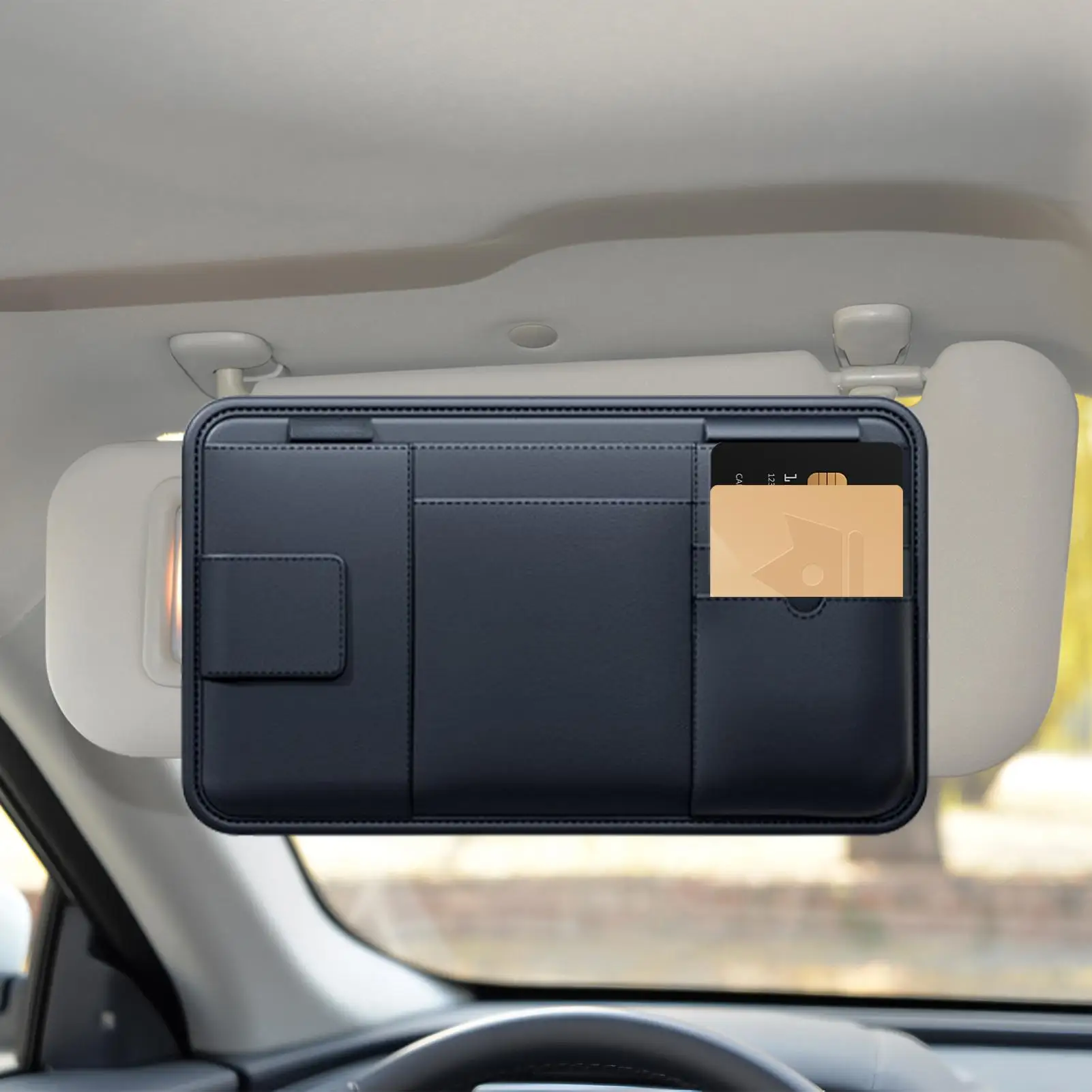 Sun Visor Glasses Holder For Car SUV Leather Sun Visor Glasses Storage Sunvisor Organizers With Elastic Strap Car Interior Decor