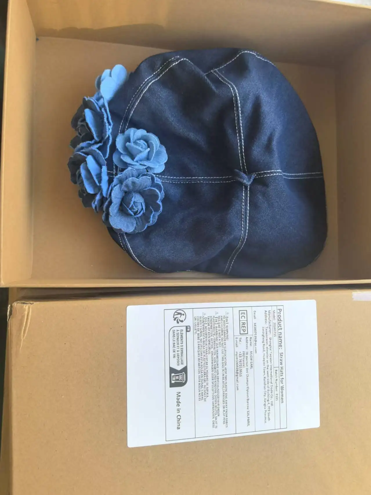 

Cowboy Fashion Big Flower Elegant and Sweet Flat Top Navy Hat Student Hat Small Crowned Face Small Sunshade Hat