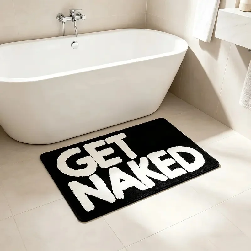 VIKAMA Funny Letter Bathroom Rug Black White Text Floor Mat Water Absorbent Non Slip Mat Bathroom Indoor Decor
