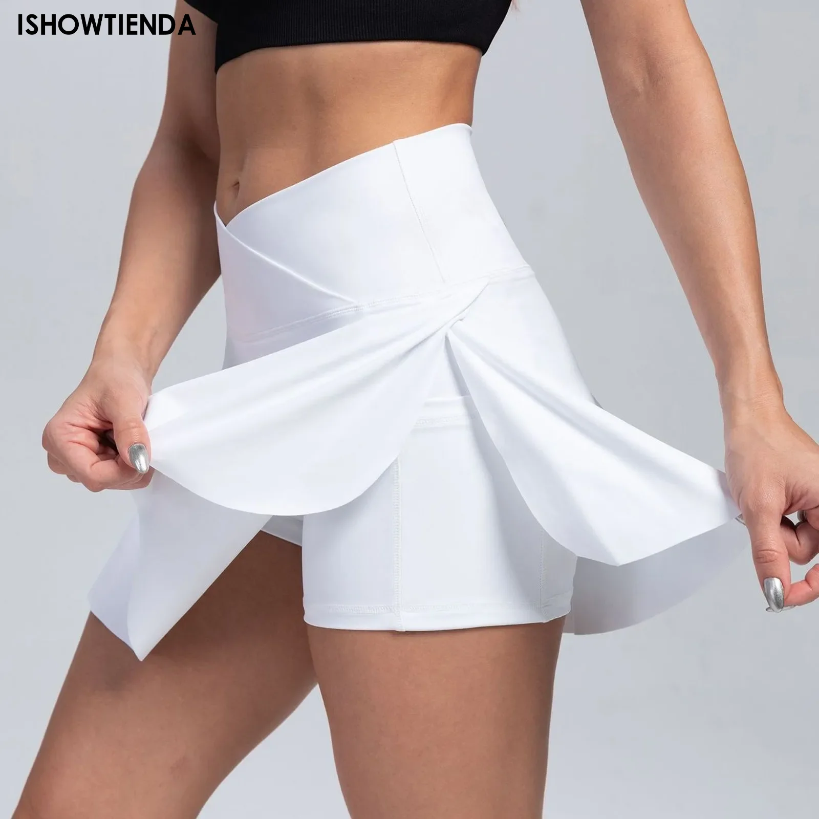 Women Sports Short Skirt 2 In 1 Yoga Shorts Side Fork Fitness Running Tennis Badminton Anti Exposure Skirt Gym Sportswear