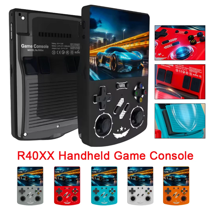 

Портативная игровая консоль R40XX в стиле ретро, 64 ГБ, портативный карманный плеер, 4,2-дюймовый IPS-экран, домашняя портативная игровая консоль с двойным джойстиком