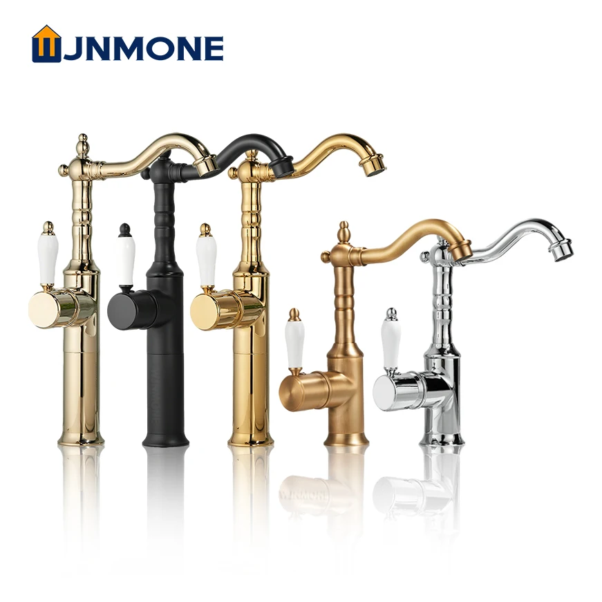 

Vintage Brass Basin Faucet Antique Cold Hot Mixer Basin Water Tap Deck Mounted One Hole Crane Vessel Sink Vanity Bathroom Faucet