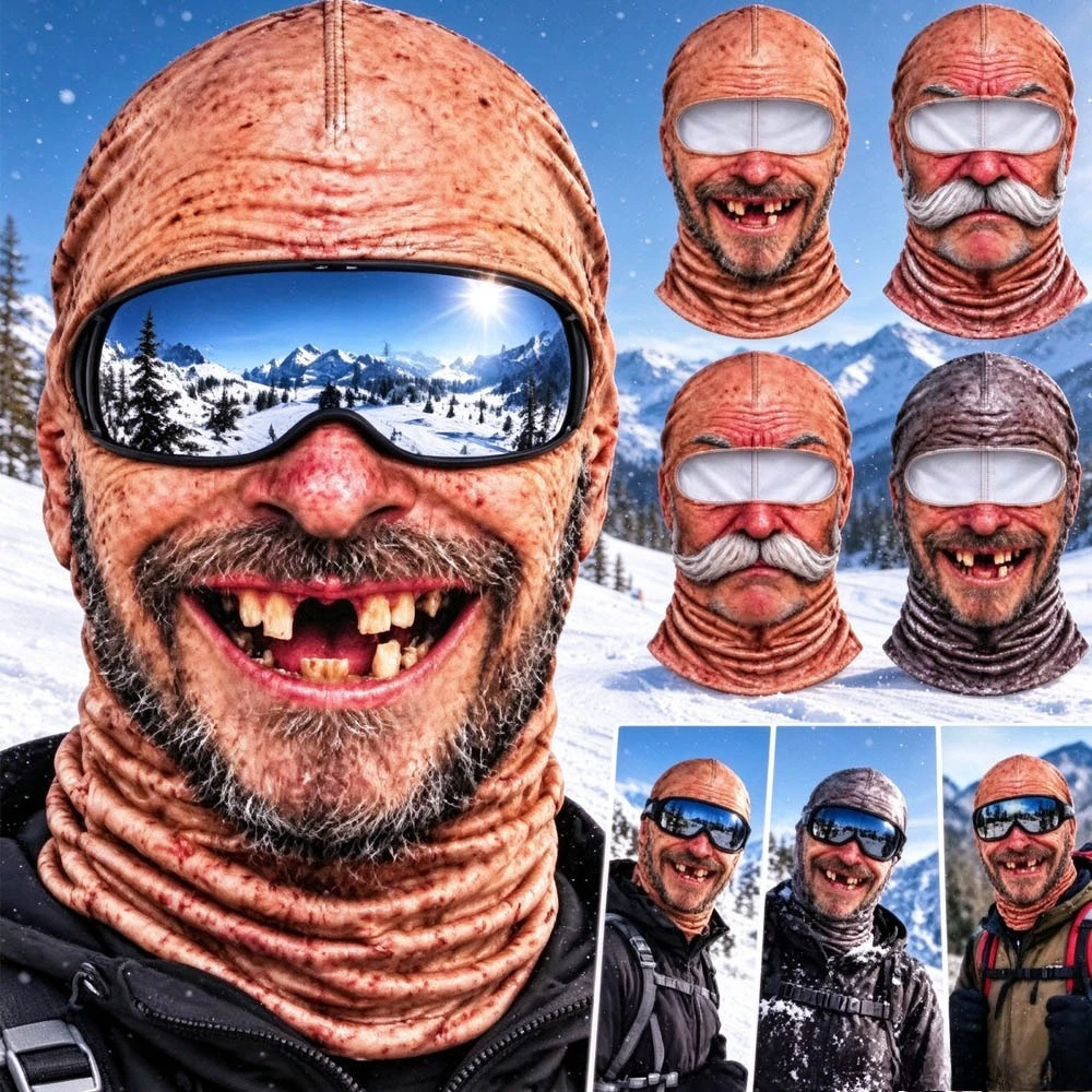 3D Face Balaclava Hat Full Face Covering Hood Balaclava Motorcycle Riding Skiing Face Mask Outdoor Velvet Fleece Warm Funny Hat