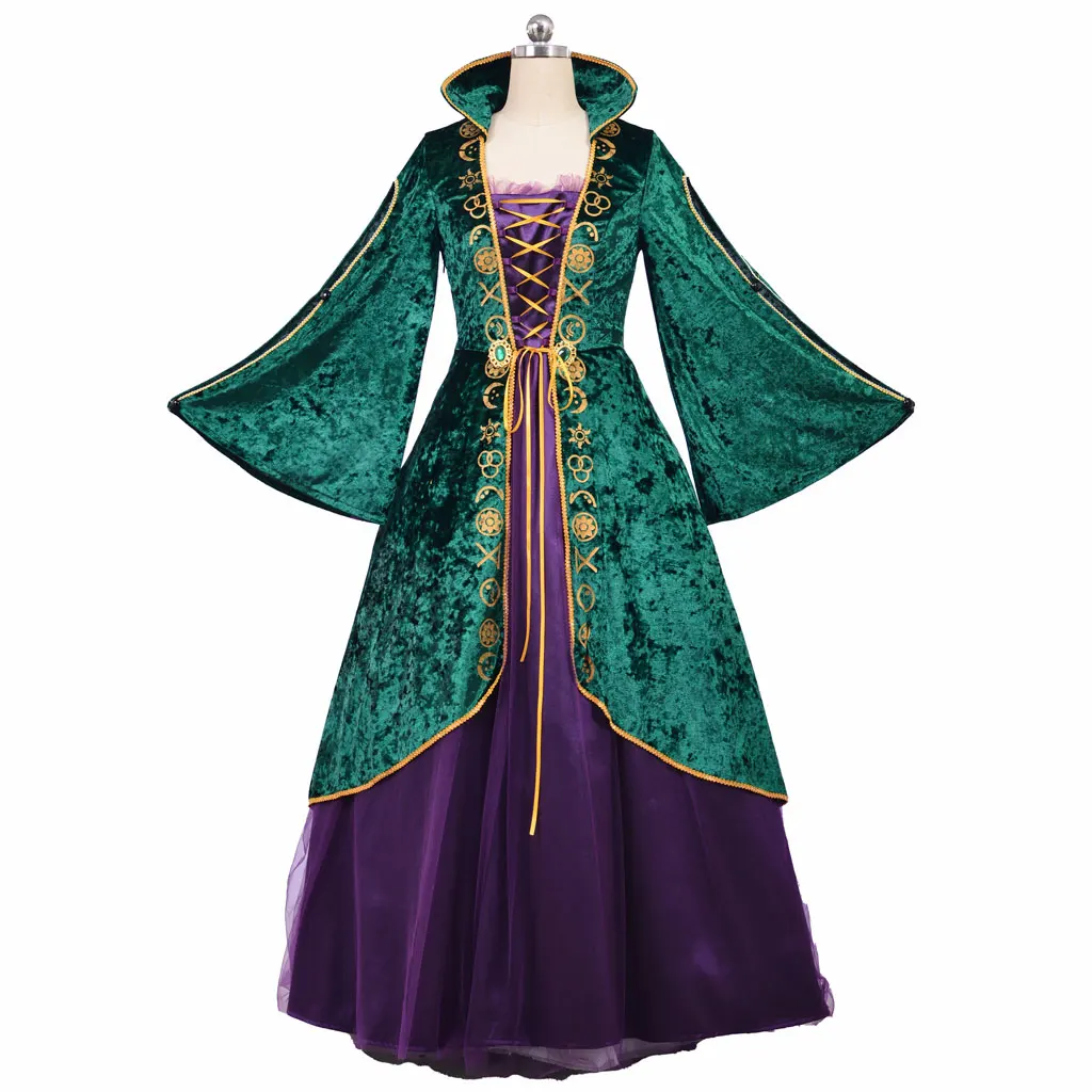 Winifred Sanderson Cosplay Kostüm Frauen Grün Samt Robe Kleid Outfits Halloween Karneval Hexe Kostüm