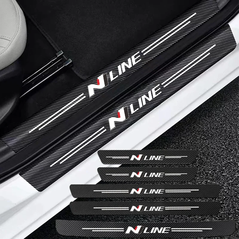 Auto Carbon Fiber Decals Stickers Car Door Threshold Scuff For Hyundai N LINE I30 I20 Sonata Accent Elantra