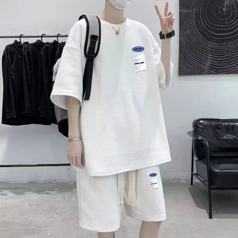 

Trendy Loose Casual Men's Summer orts Sve Pants Youthful Student Clothes Five-Quarter Sve T-irt Other Material