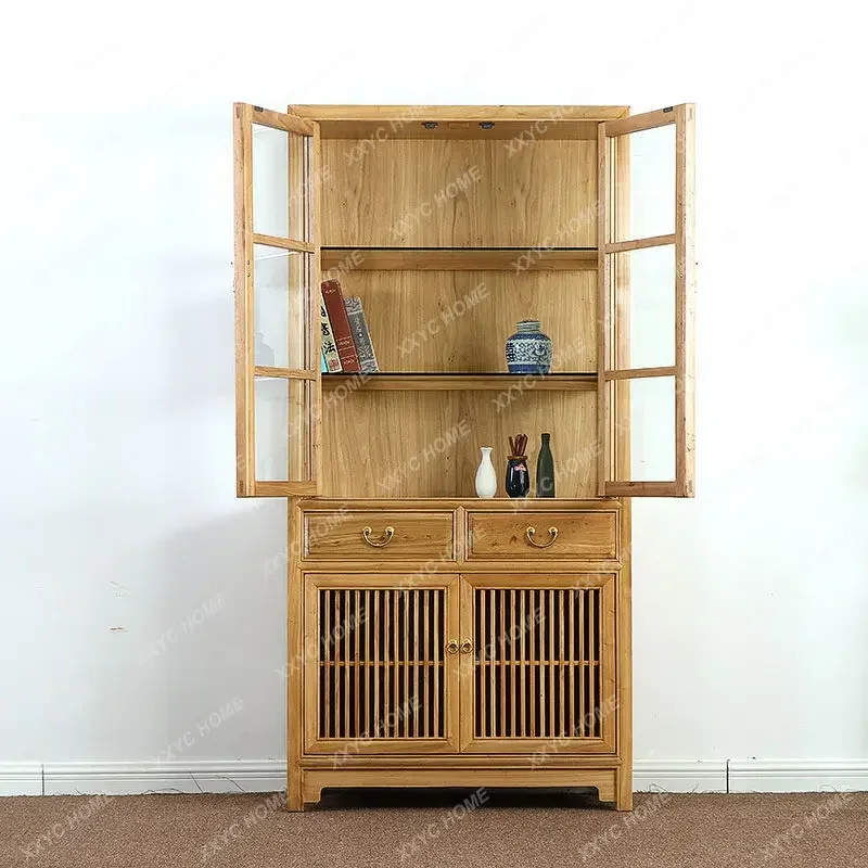 AA glass bookcase solid wood antique simple study paint-free Zen display cabinet jewelry cabinet storage