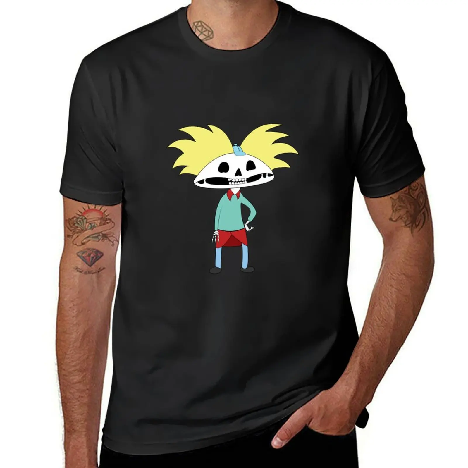 

Hey Arnold! Skeleton Arnold T-Shirt oversizeds anime clothes plain black t shirts men