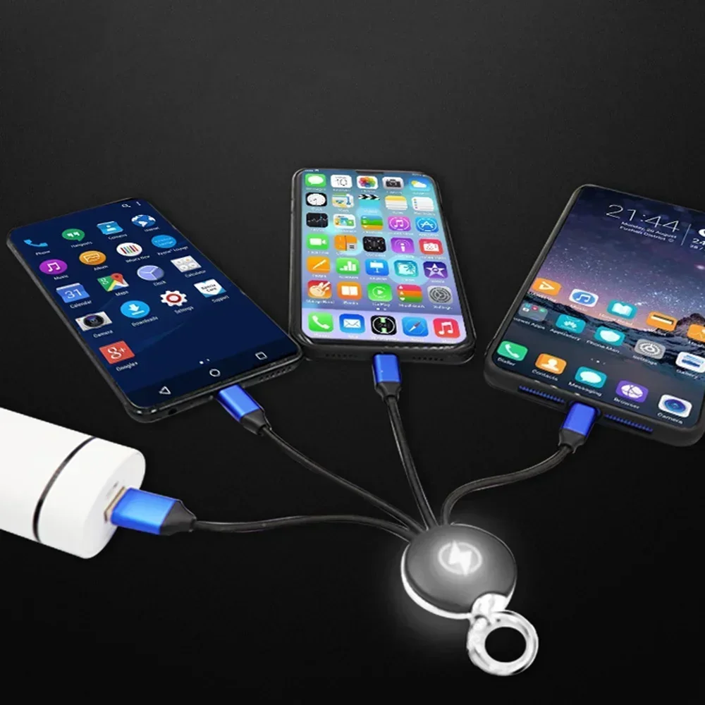 3 in 1 USB Cable Keychain LED keychain charger portable for C Multi Charger Cable for iPhone 14 12  Xiaomi Huawei Fast Charging