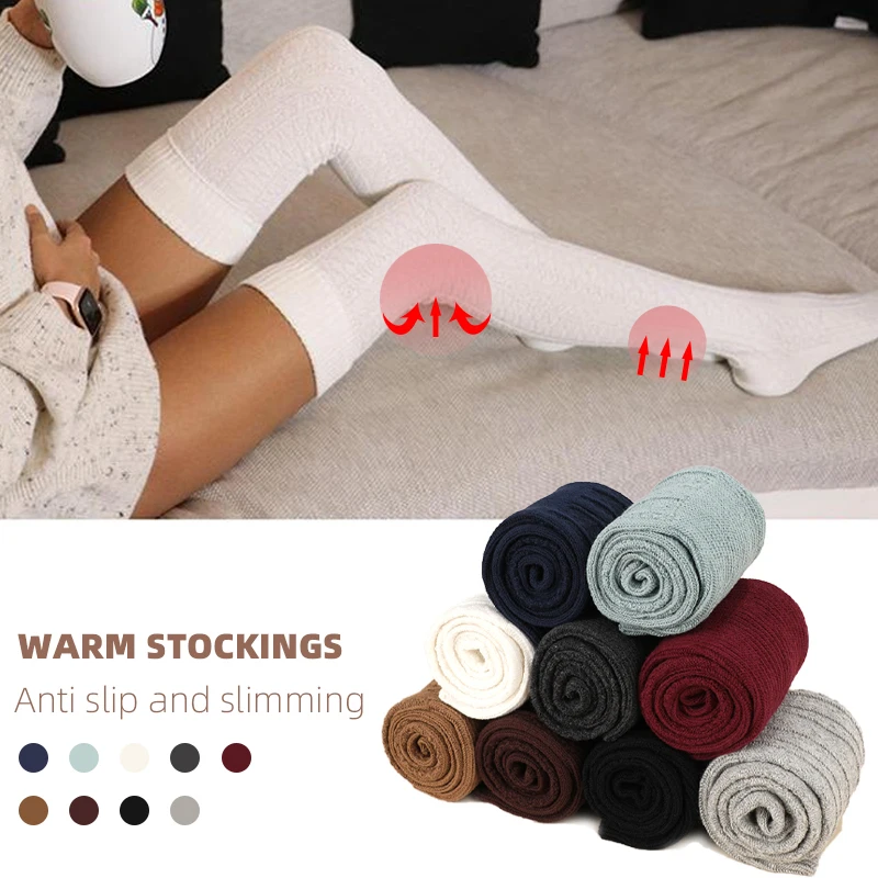 1 Paar lange Damenstrümpfe, Overknee-Strümpfe für Mädchen, oberschenkelhohe Stricksocken, Übergrößen-Overknee-Socken, warme Wollstrümpfe