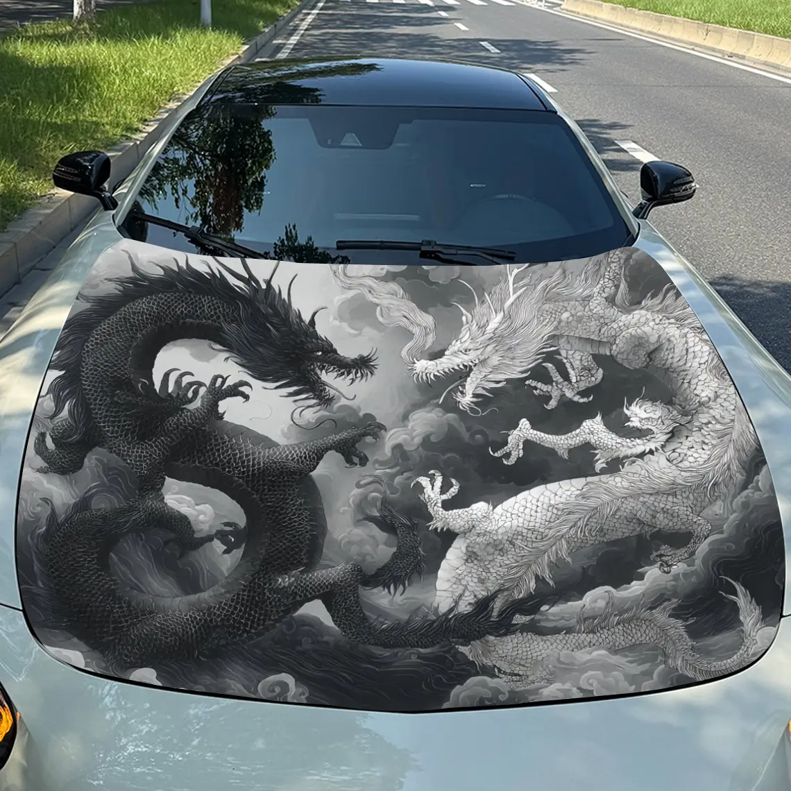 [Construcción duradera] Pegatinas para capó de coche Cloud Dragon, resistentes a los arañazos, material de PVC resistente a la intemperie, fáciles de pegar, añadir B