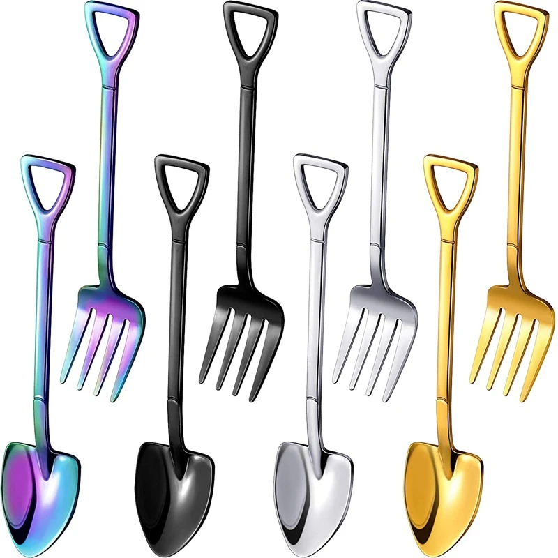 

8Pcs Shovel Spoon Fork Stainless Steel Shovel Coffee Spoon Shovel Handle Dessert Spoon Ice Cream Spoon Shovel Shape Fork