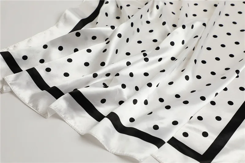 Polka Dot Kopftuch Seide Satin Hals Schal Für Frauen Drucken Hijab Schals Weibliche 90*90 cm Quadratische Tücher und Wraps Schals Für Dame – Detail 23