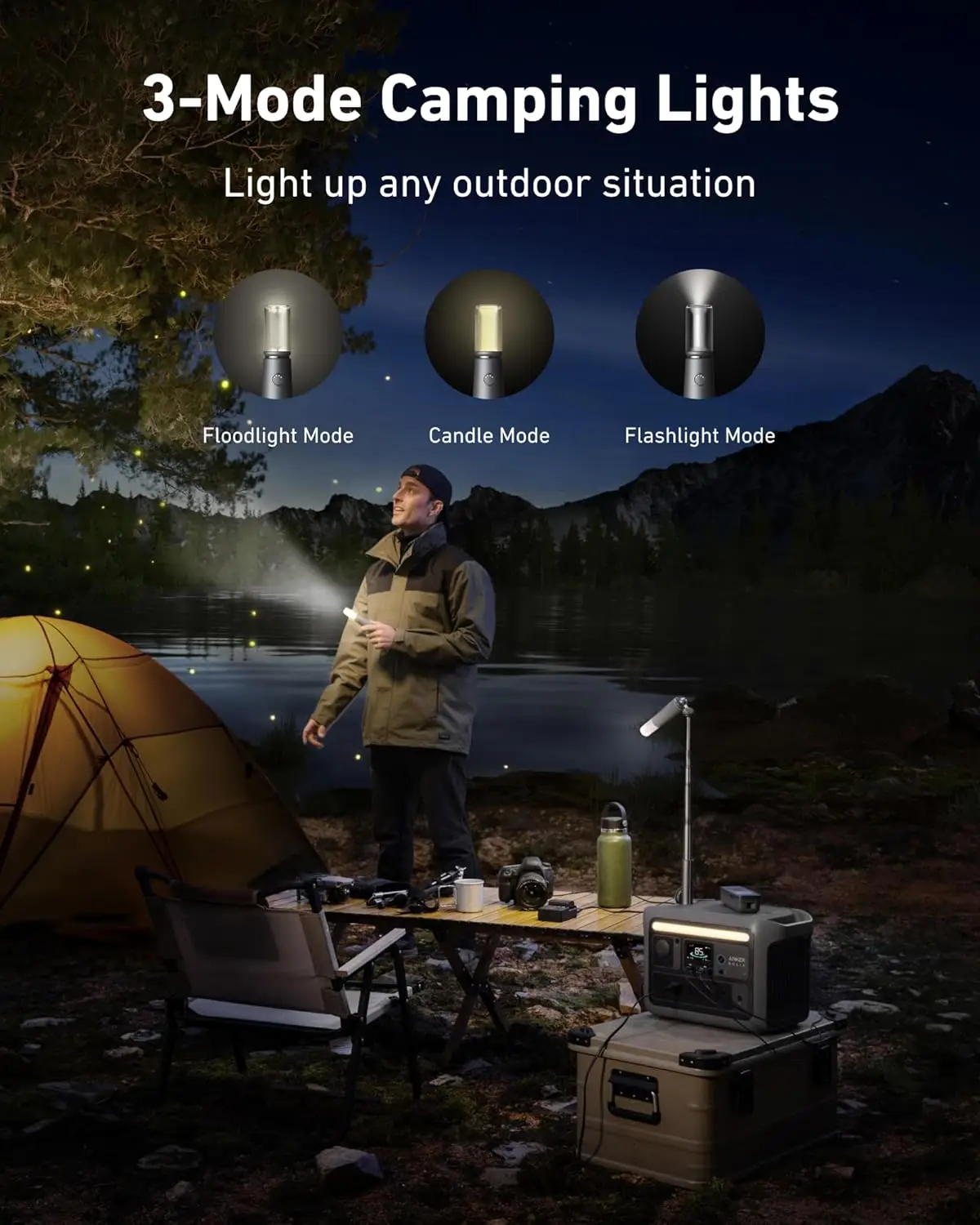 C800 Plus Portable Power Station with 100W Solar Panel, 1200W (Peak 1600W) Solar Generator with Camping Lights