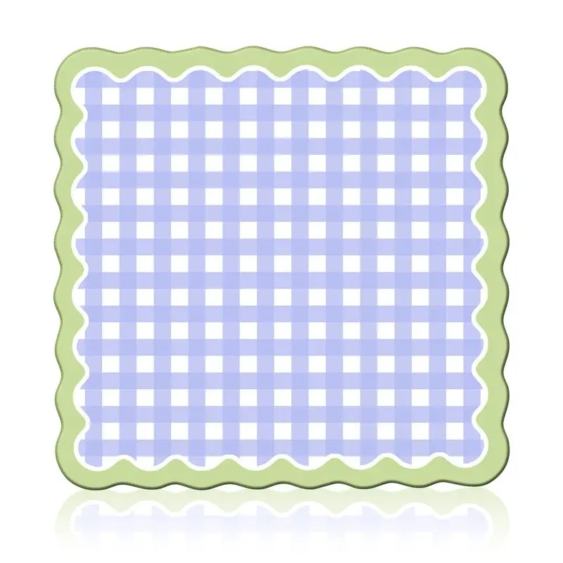 Green Wave Lace Light Blue White Grid Mahjong Table Mat Anti-Slip Noise Reduction for Card Game Table Playing Room Home Decor