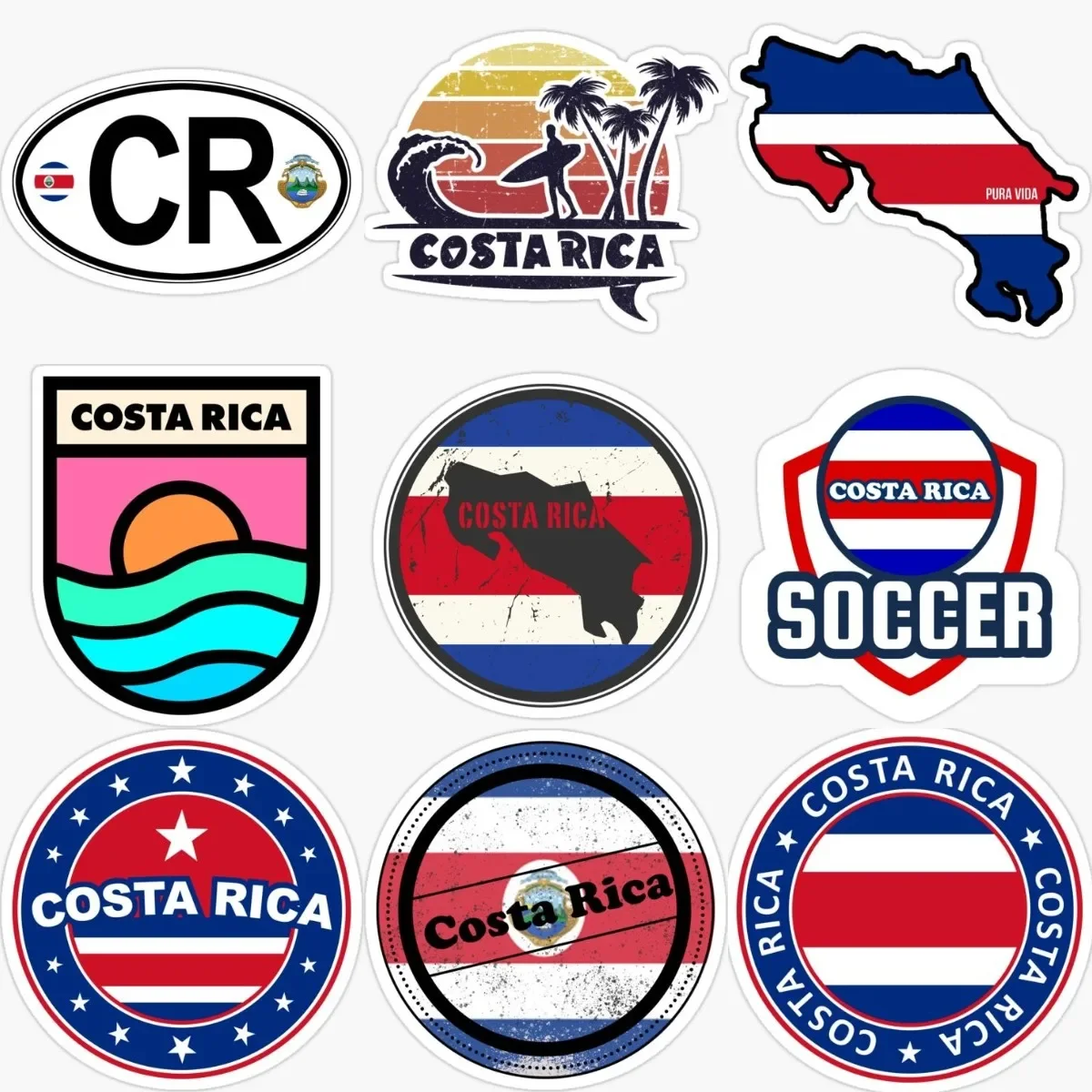 

CR Costa Rica Flag Map Waterproof Sticker for Wall Room Table Fridge Laptop Car Window Glass Off-road Helmet Decal Accessories