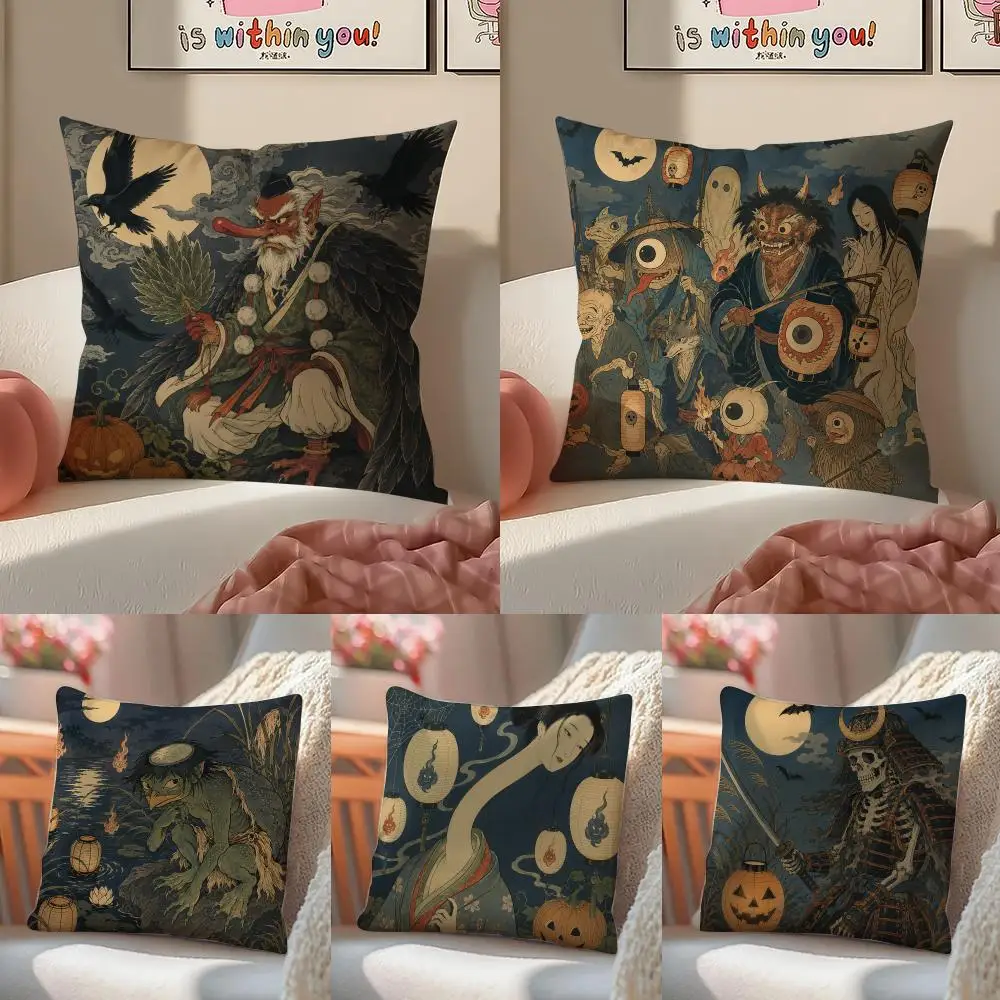 Halloween Japanese Style Halloween Cushion Cover Pillowcase Short Plush Invisible zipper Room Sofa Cushion Cover