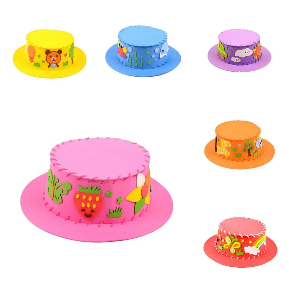 

Animal Kids DIY Hat Toy Creative 3D Flowers Handmade Sewing Eva Hat Weaving Learning Thread Kindergarten