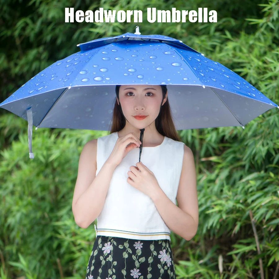 Outdoor Sunscreen Fishing Umbrella Head Wearing Umbrella Hat Rainproof Head Wearing Folding Hat Fishing Hat