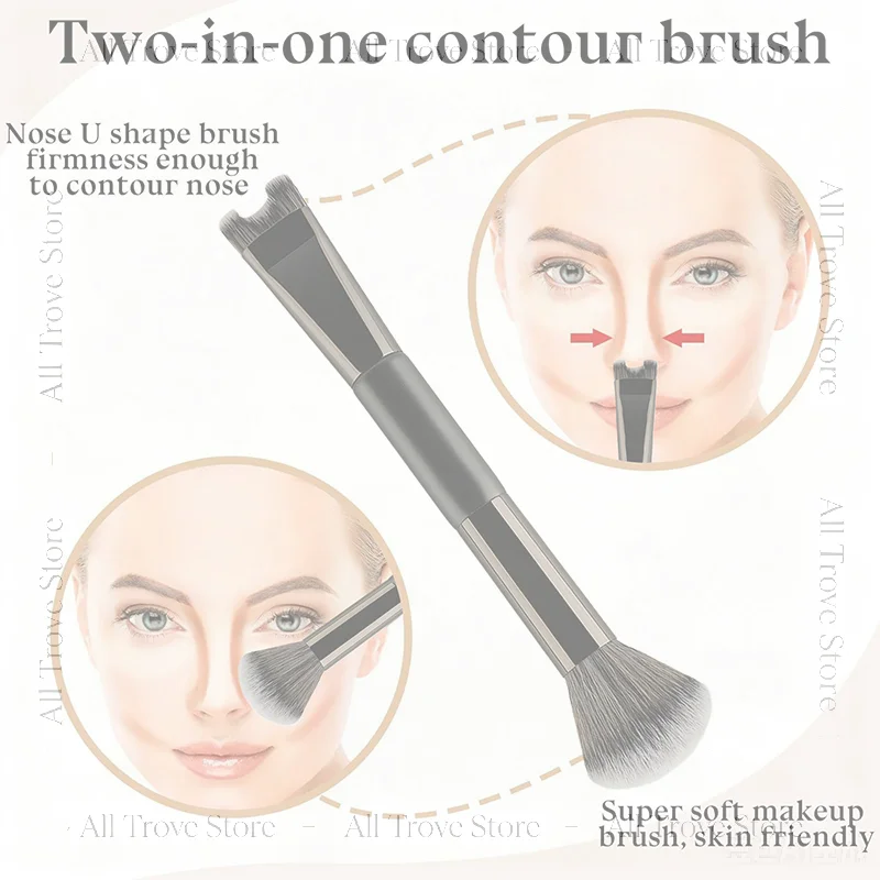 Double Head U-Shaped Makeup Brush for Nose Contouring Foundation Highlighter Sculpting And Defining Nose Shadow Brush