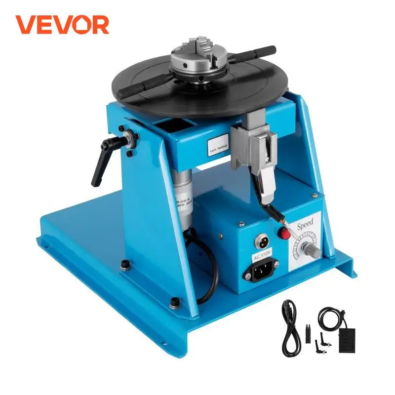 VEVOR 5/10KG Mini Semi-Automatic Rotary Welding Positioner Turntable Tilte Table 0-90º W/ 3 Jaw Lathe Chuck for Annular Welding