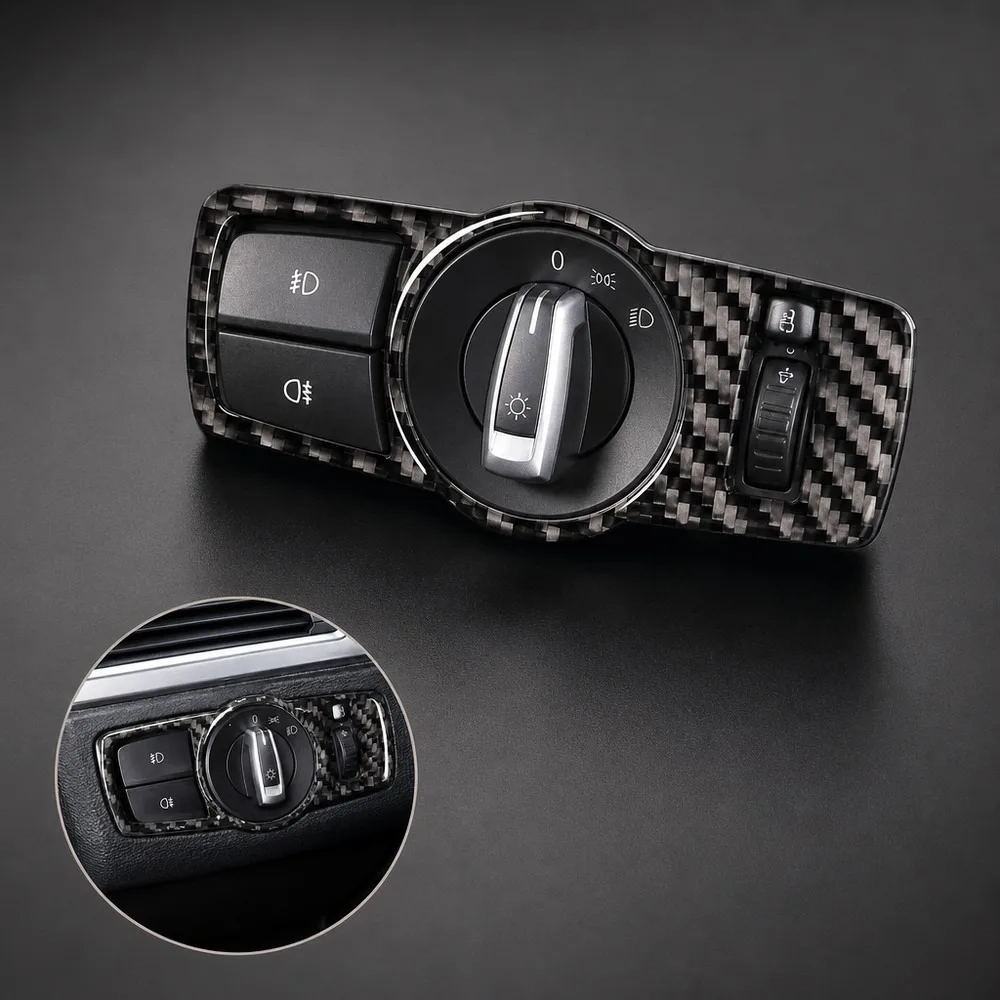 Carbon Fiber Headlight Switch Trim Cover Decor for 2010-2017 for BMW 5 Series GT, Multi-Color Car Interior Sticker, ABS