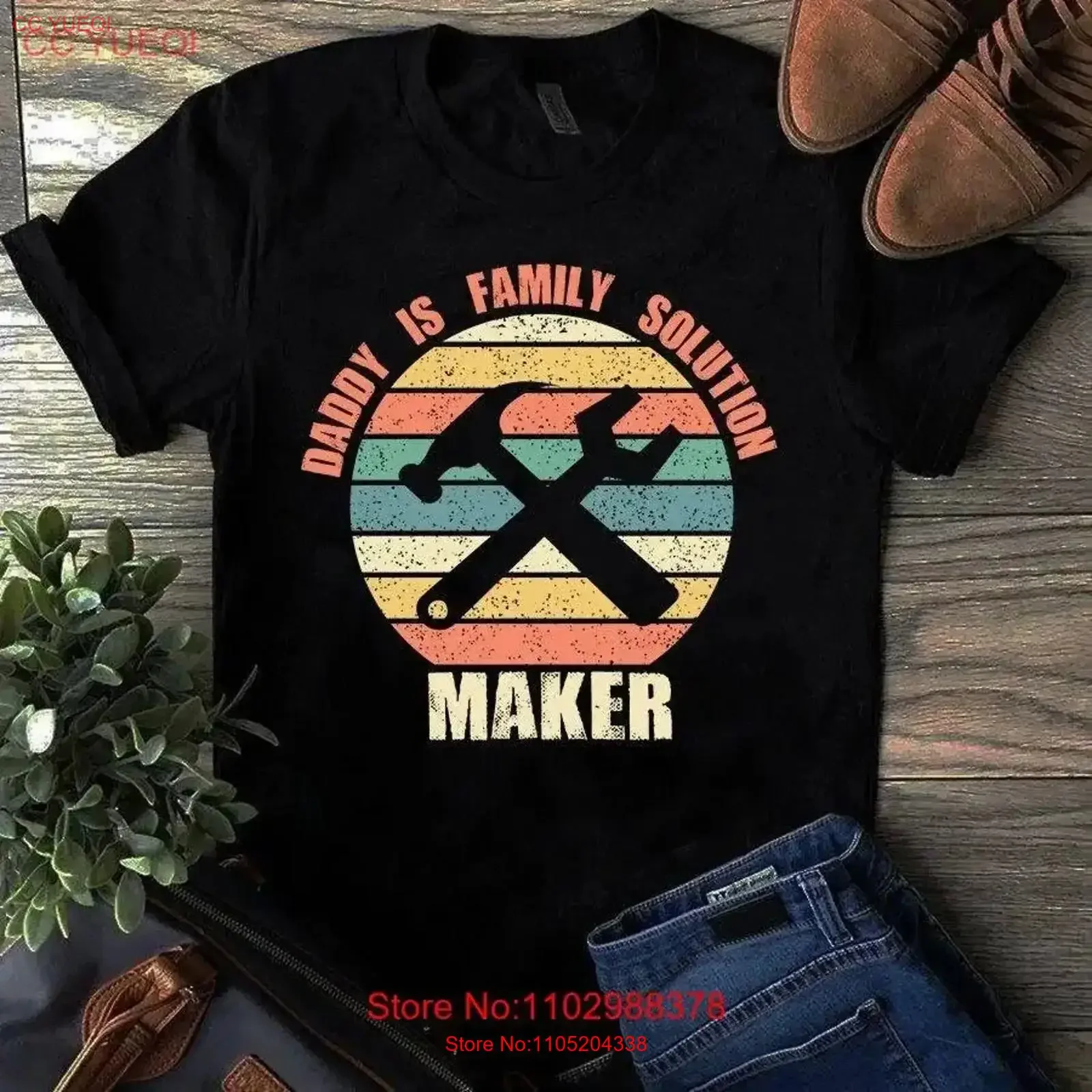 Daddy is My Family Solution Make Vintage Dad Father T Shirt Washed Casual Top For Everyday Wear Stretched Soft Slightly Unisex