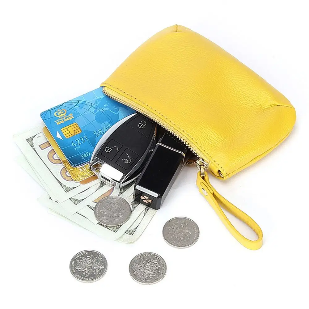Fashion Cowhide Leather Wallets Solid Color Casual Keychain Wallet Simple Multi Functional Zipper Purses Women