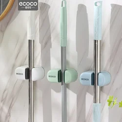 Ecoco Mop Hook Hanger Hole Free Wall Hanging Toilet Mop Storage Rack Adhesive Strong Fixing Clip Broom Clip Kitchen Organizer