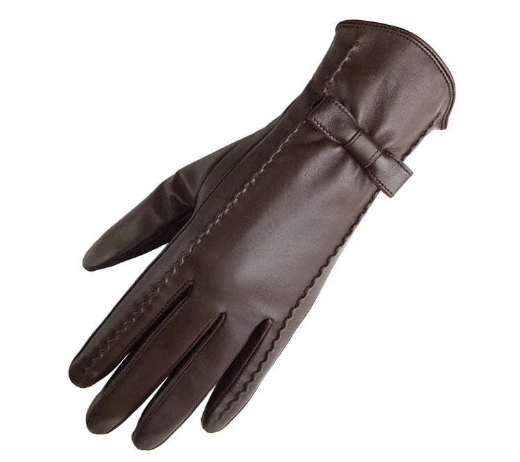 100% High Quality Real Leather Gloves Touch Screen Gloves Women Sheepskin Gloves Thicken Warm Brown Lady Warm Fleece Mittens