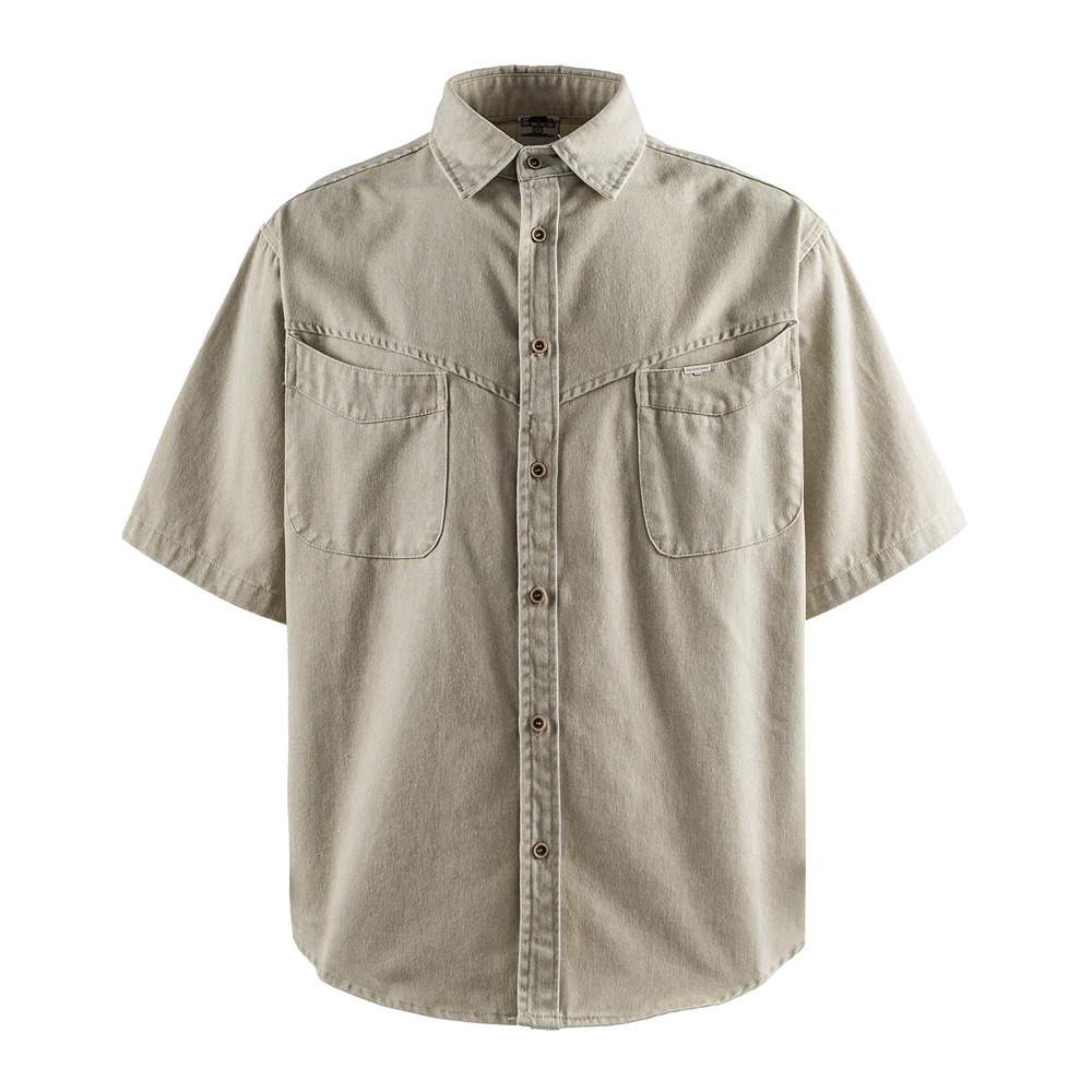 

Vintage Washed Cotton Short Sleeve Oversize Shirt Men Japanese Streetwear Cityboy Plus Size Loose Casual Cargo Shirts Tops