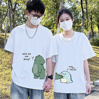 T-shirt paired with dinosaur double T-shirt, summer high-quality pure cotton casual top, couple style short sleeved T-shirt