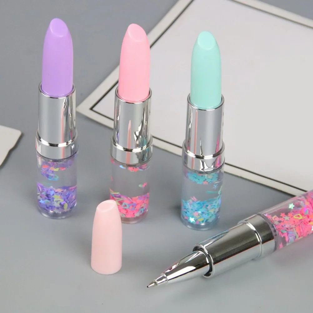 4Pcs Lipstick Shaped Pens Liquid Sand Colorful Gel Ink Ballpoint Pens Smooth Writing Creative Party Favor Gifts