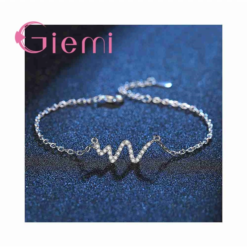 

Creative 925 Sterling Silver Wave Shaped Cubic Zircon Bangle&Bracelets for Women Girls Wedding Party Fashion Jewelry Gift