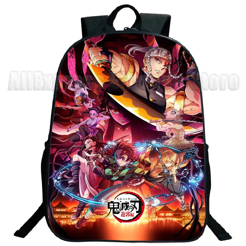 Sac à dos Anime Demon Slayer 16 pouces, cartables Kimetsu No Yaiba pour garçons et filles, sac à dos Kimono Nezuko pour enfants